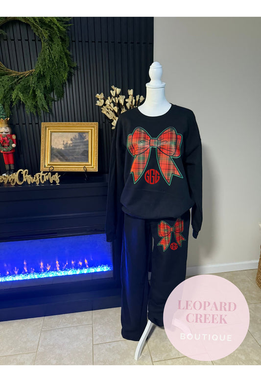 Christmas Bow Jogger Set Black