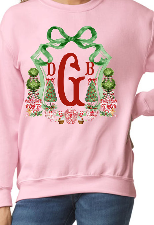 Monogram Holiday Crest Crewneck