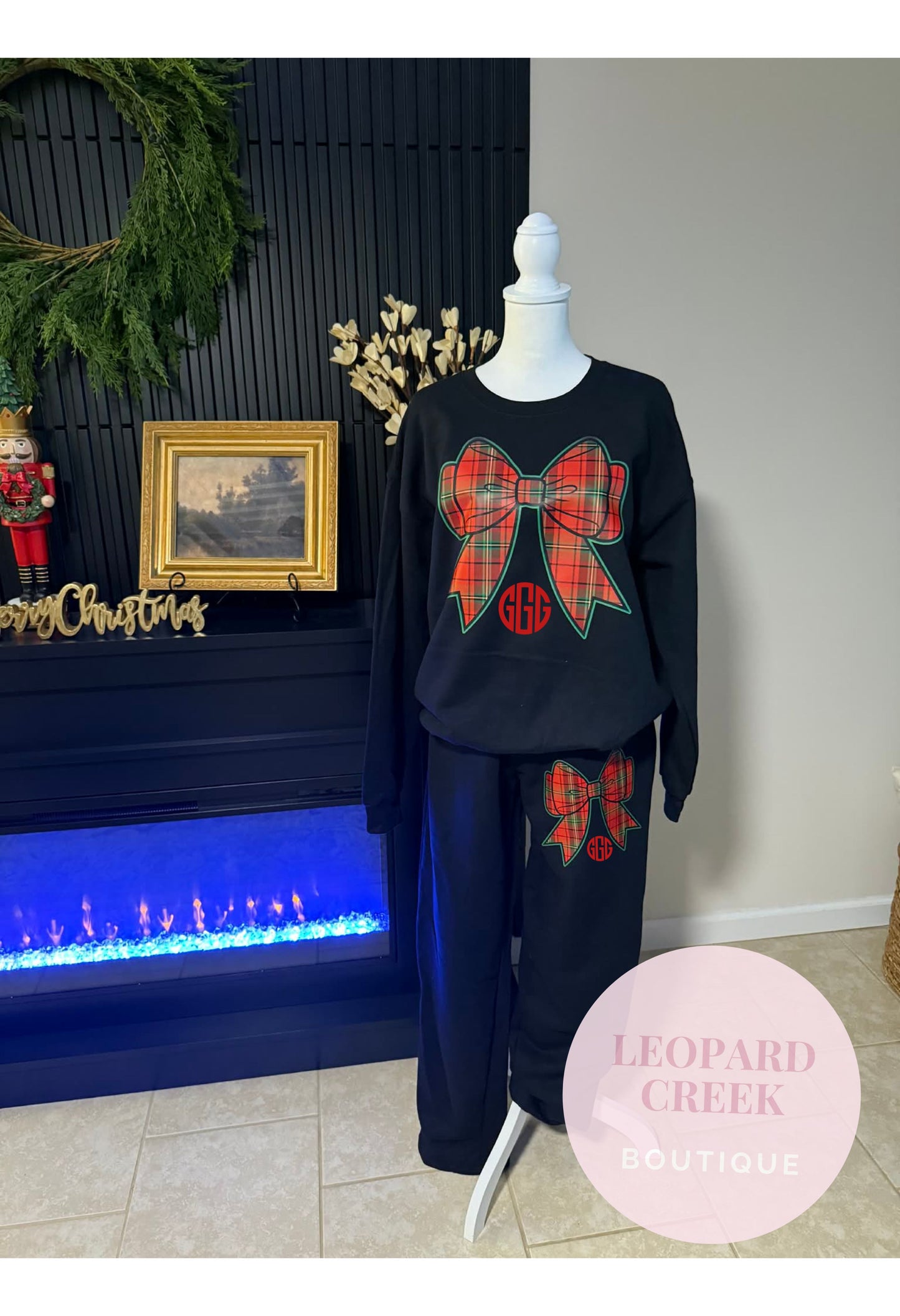 Christmas Bow Jogger Set Black