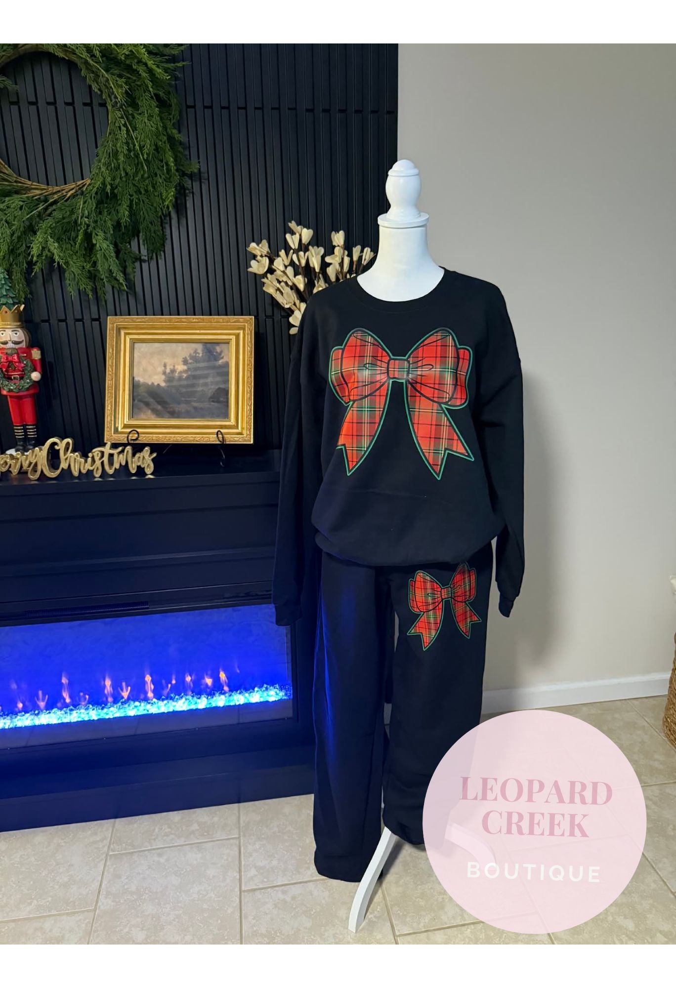 Christmas Bow Jogger Set Black