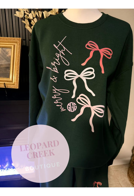 Christmas Bow Jogger Set Forest