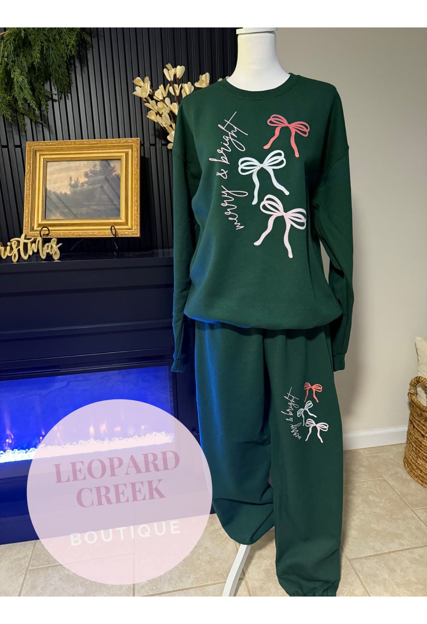 Christmas Bow Jogger Set Forest
