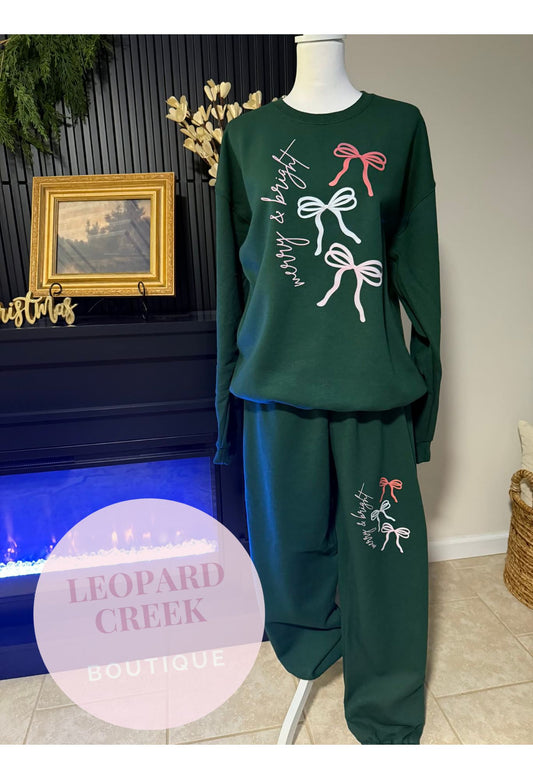 Christmas Bow Jogger Set Forest